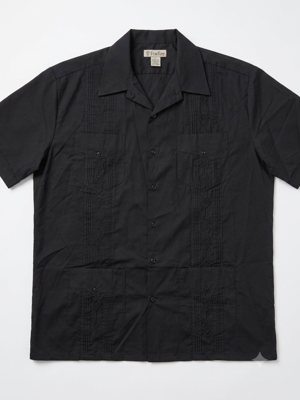 Foxfire Men’s Black Short-Sleeve Embroidered Button-Down Shirt